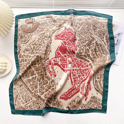 Simple  Wild Fashion Color Matching Color Simulation Silk Square Scarf