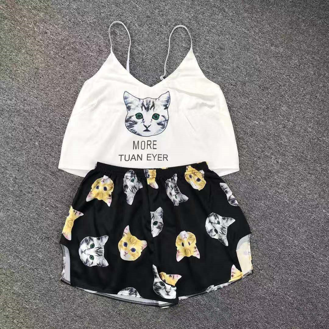 Ice Silk Pajamas Sling High-quality Simulation Silk Thin Section Comfortable Casual Printing