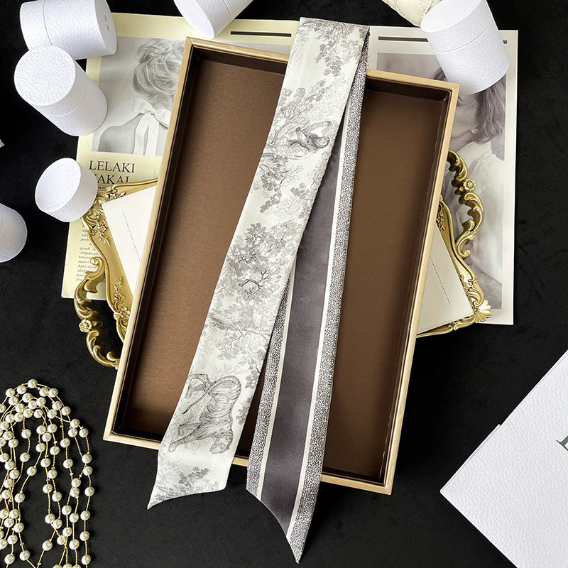 Silk Scarf Arm Bag Ribbon Thin Narrow Long Hair Band Decoration Small Scarf
