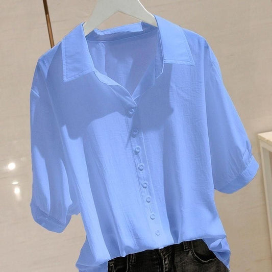 Short Sleeve Ice Silk Shirt Design Sense Loose Slimming