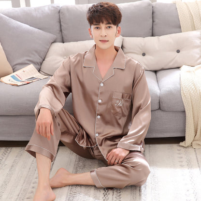 Couple pajamas women spring silk long-sleeved pajamas