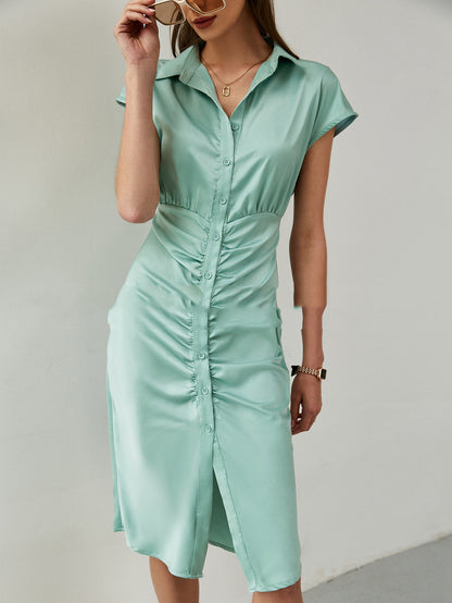 High Waist Cardigan Simple Solid Color Mid Skirt Milk Silk Dress