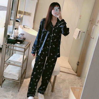Women's Simulation Silk Long-sleeved Pajamas Suit