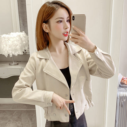 Double breasted waist long sleeve short coat