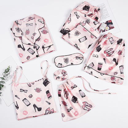 Spring And Autumn Printed Imitated Silk Pajamas Clothing
