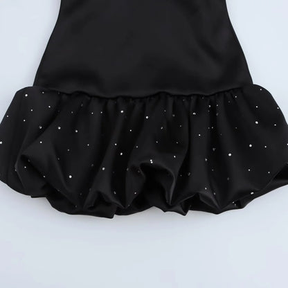Women's Fashion Rhinestone Silk Satin Dress