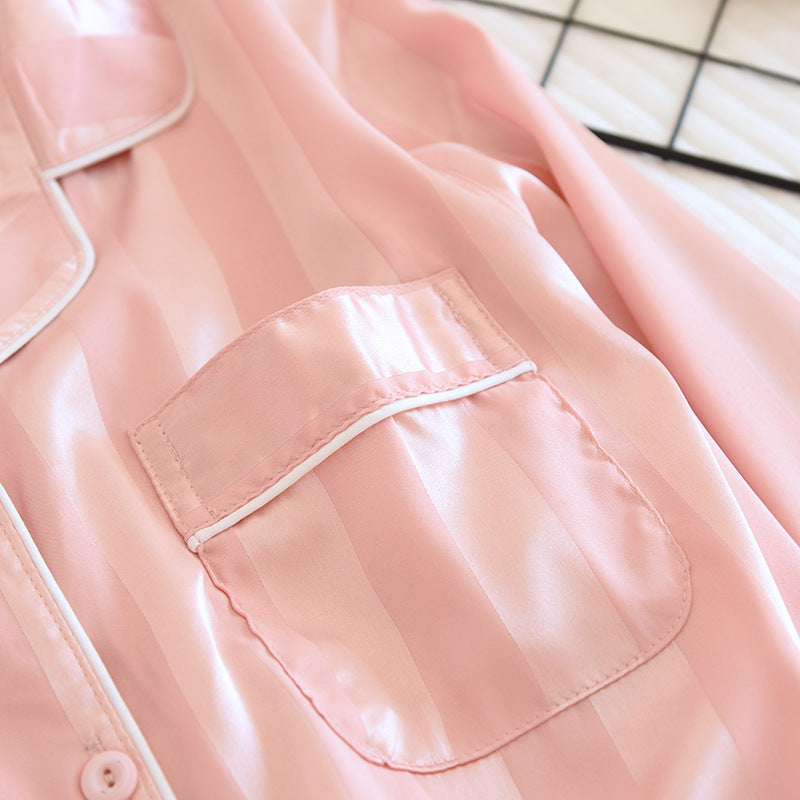 Men's Long Sleeve Silk Pajamas Ice Silk Home Wear Thin Suit