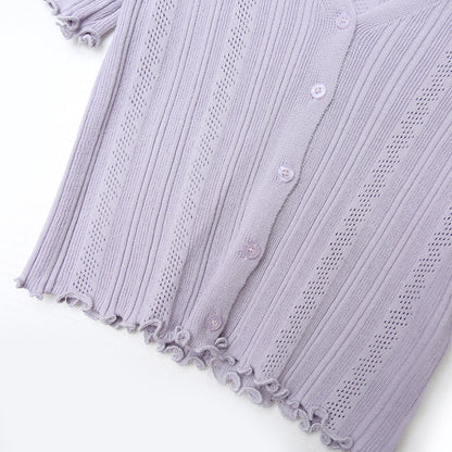 Retro ice silk hollow knit sweater