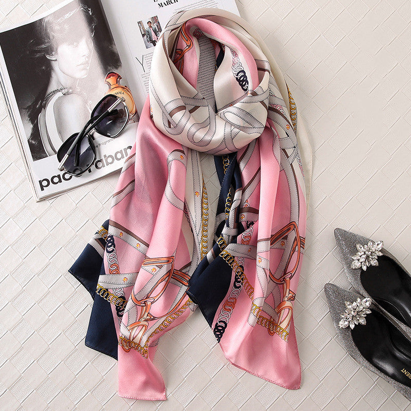 Silk Printed Scarf Medium Length Satin Sunshade Shawl