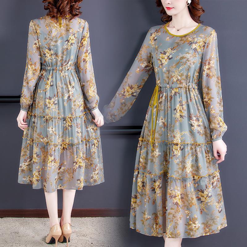Temperament Waist Slimming Silk Print Skirt