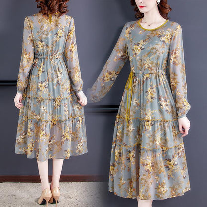 Temperament Waist Slimming Silk Print Skirt