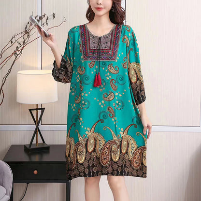 Cotton Silk Floral Dress Vintage Women's Clothing