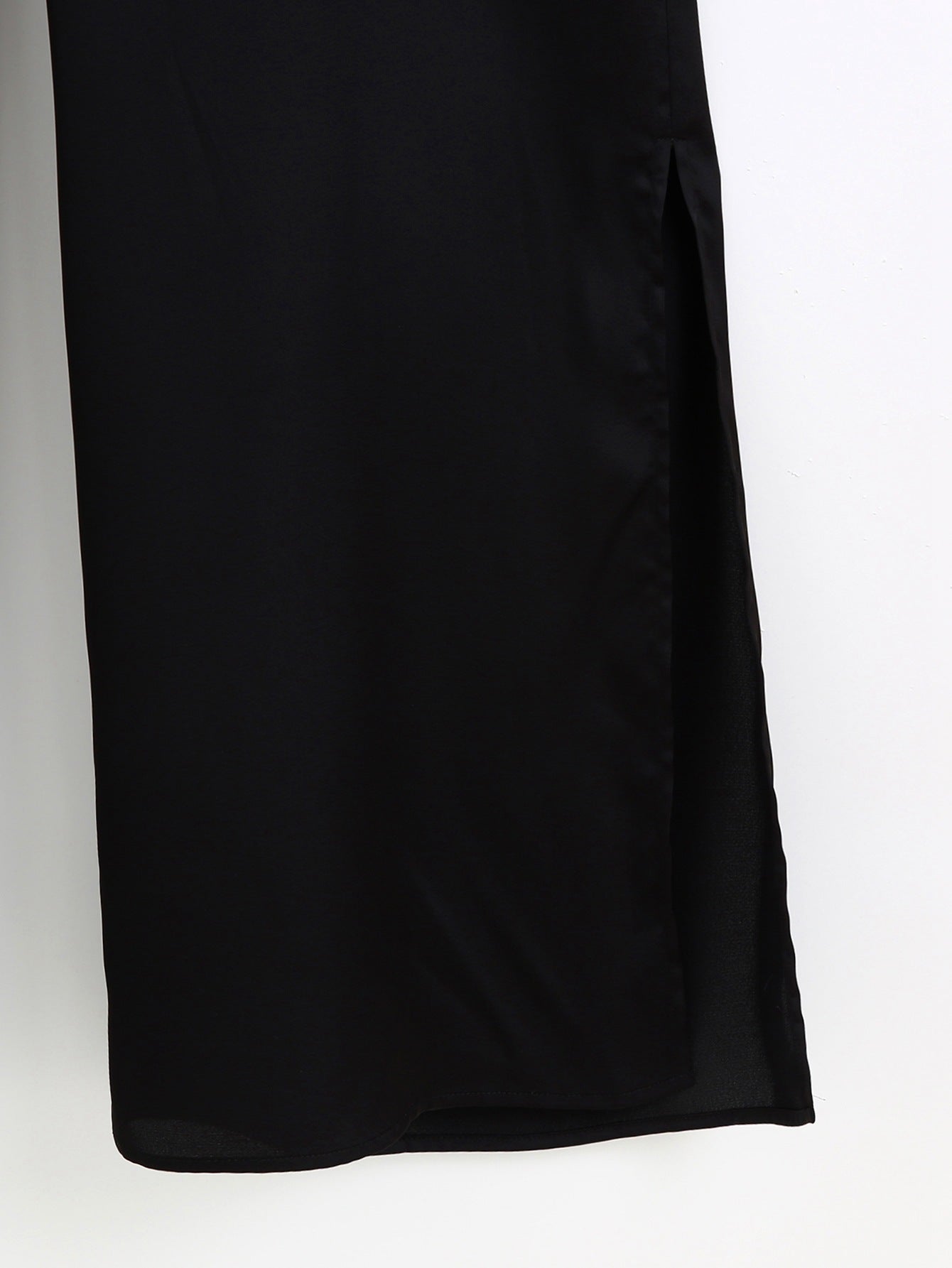 Silk Texture Belt Black Slim Jumpsuit