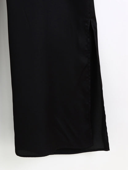 Silk Texture Belt Black Slim Jumpsuit