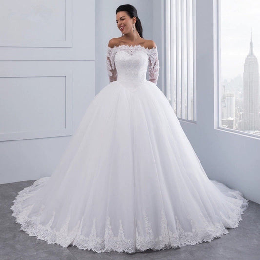 Ethereal Bloom – Lace Cathedral Train Bridal Gown