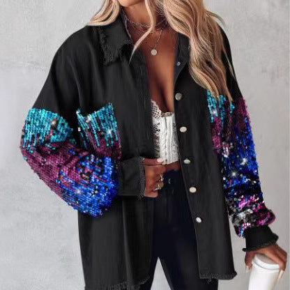 StarDust Sequin Denim Tassel Coat