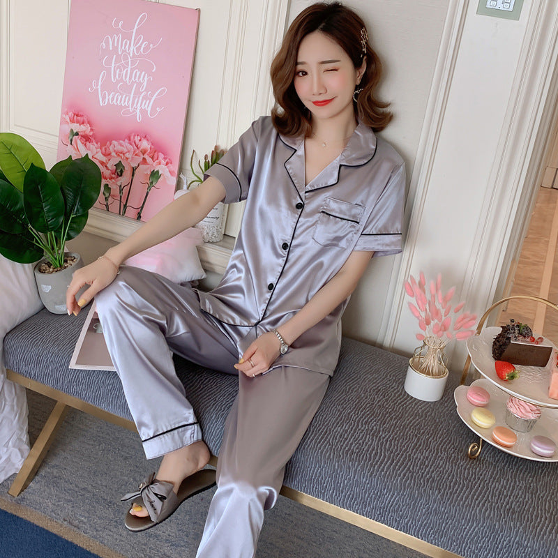 Silk-like Summer Short-sleeved Trousers Cardigan Girl Silk
