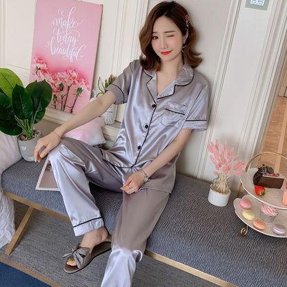 Silk-like Summer Short-sleeved Trousers Cardigan Girl Silk