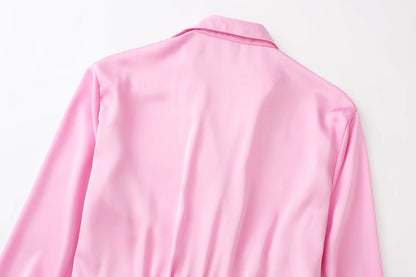 Women's Fashionable Temperament Pure Color Silk Satin Dress
