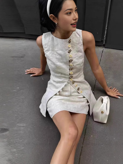 Claravue Buttoned Vest Skirt Set