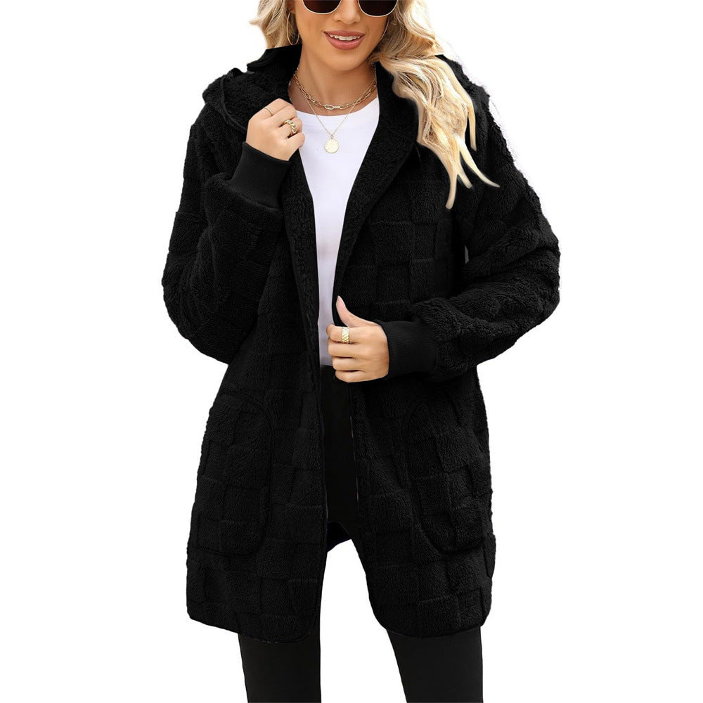 PlaidWhisper Hooded Plush Cardigan