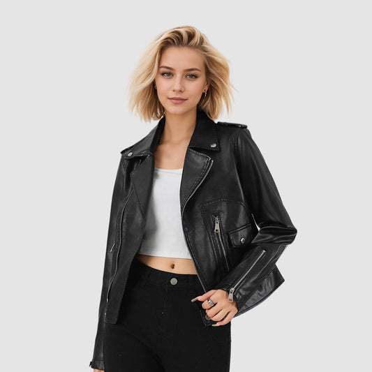VeraLuxe Short Leather Coat