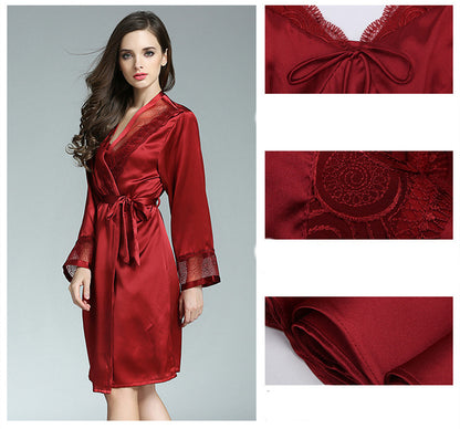 Ladies Spring And Summer Silk Bathrobe