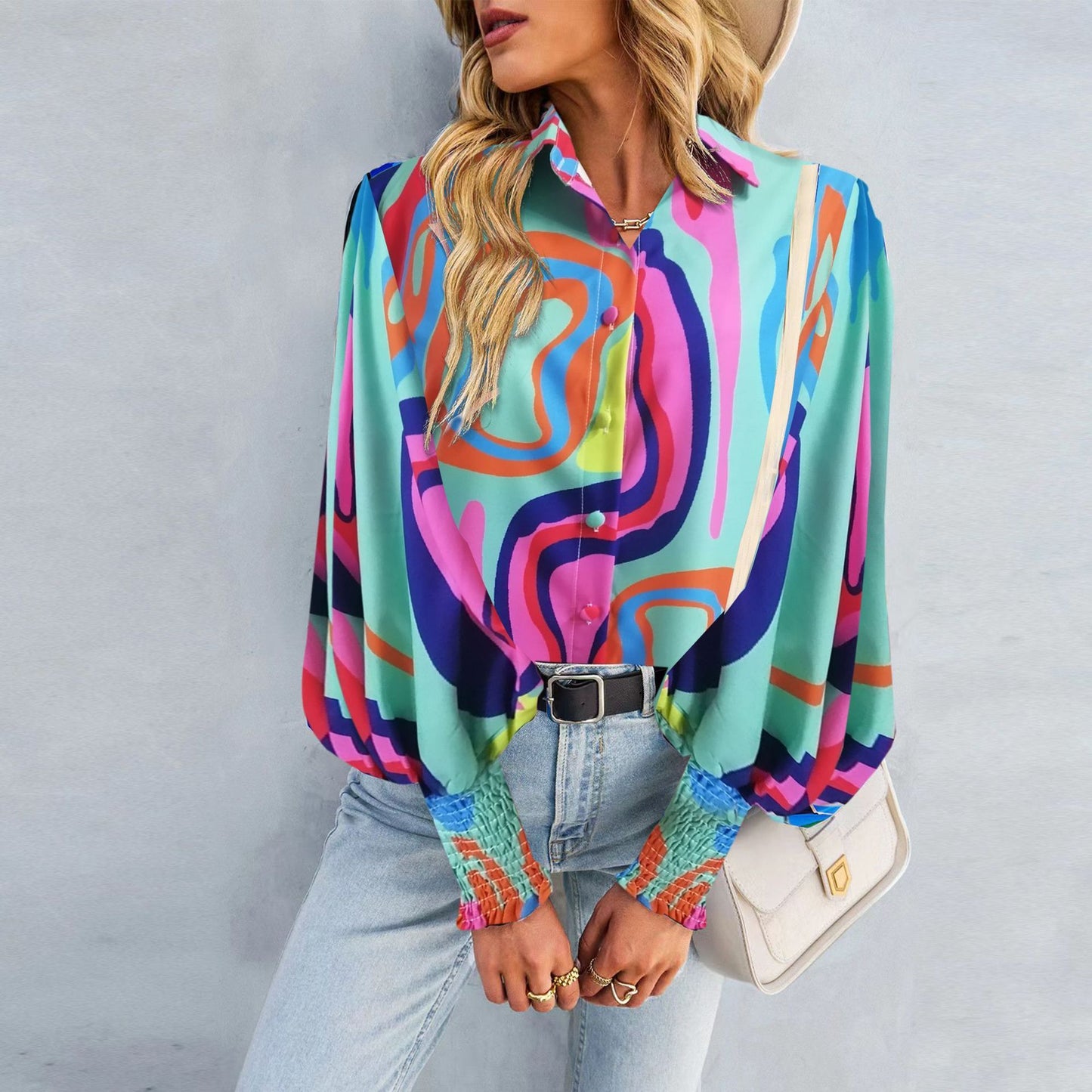 Lunaria Print Lantern Blouse