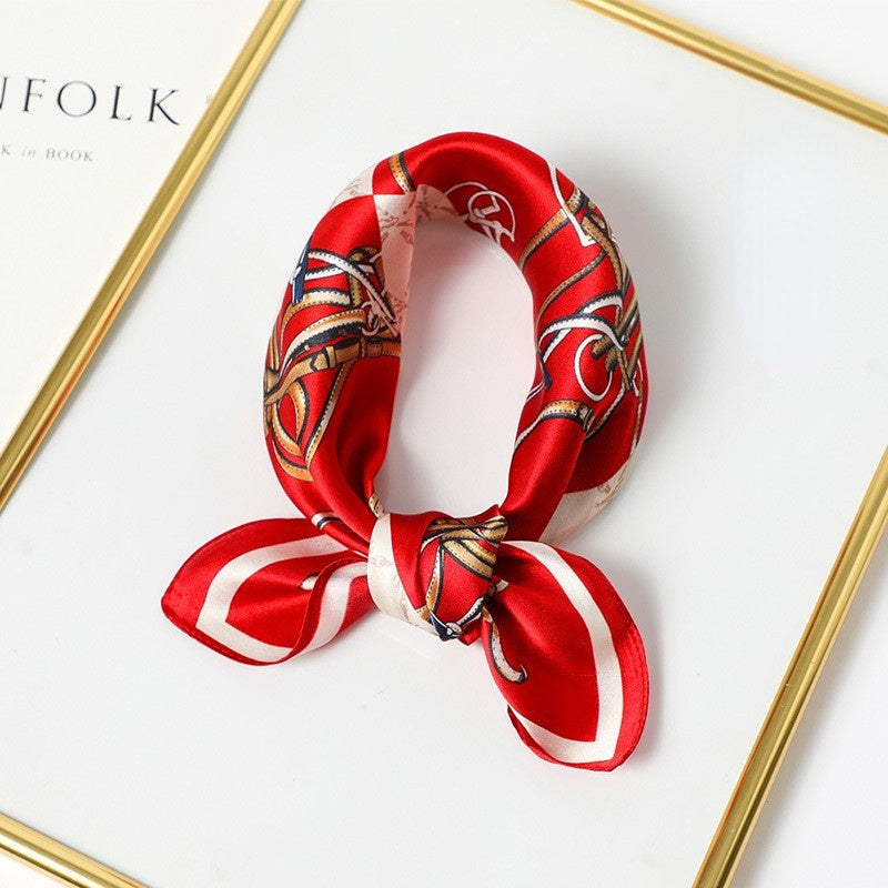 Silk Scarf Women's Spring And Summer New Fashion Professional All-match Printing Satin Silk Small Square Scarf Soft Scarf