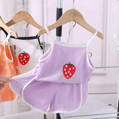Girls Ice Silk Sling Suit Summer Loungewear