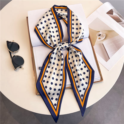 Thin Narrow Long Shirt Scarf Houndstooth Design Double Layer Imitated Silk Scarves Women's Hair Tie