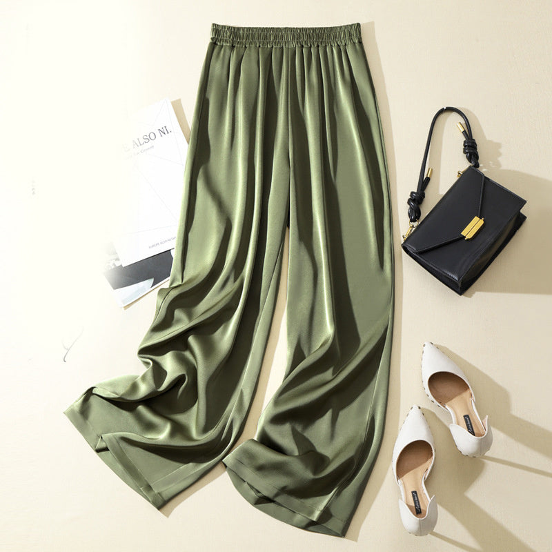 Women's Solid Color Acetate Silk Satin Straight-leg Pants