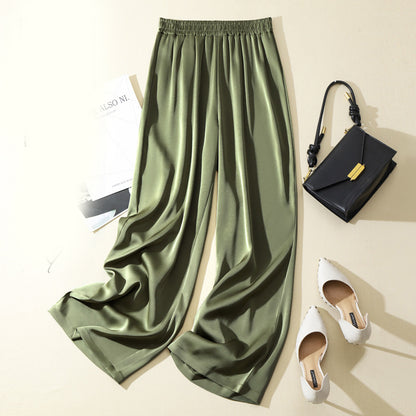 Women's Solid Color Acetate Silk Satin Straight-leg Pants