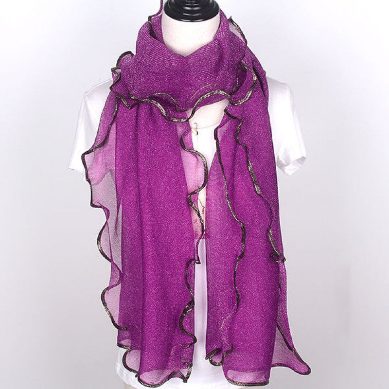Hemming sprinkled gold mesh silk scarf