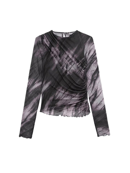 Pleated Floral Print Silk Mesh Dress Skirt