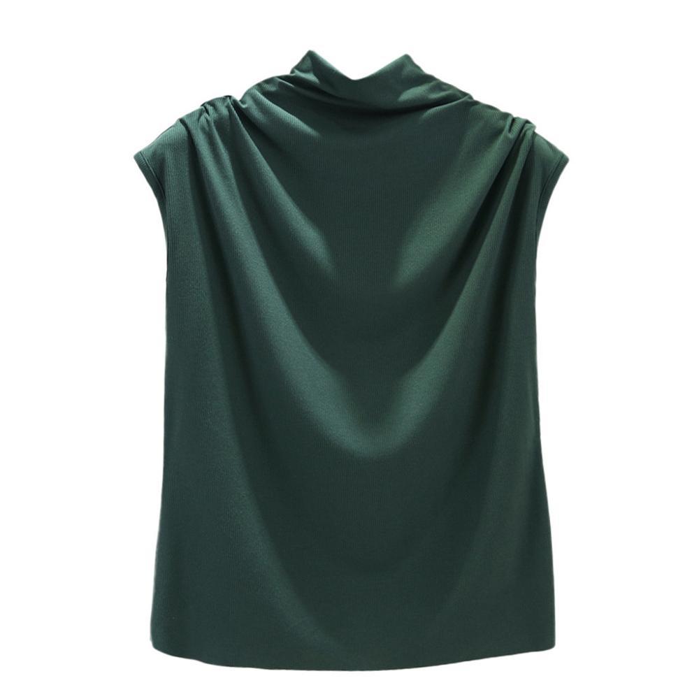 Ice silk thread half high neck sleeveless t-shirt
