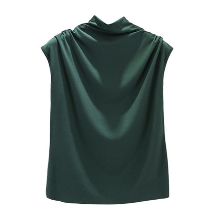 Ice silk thread half high neck sleeveless t-shirt