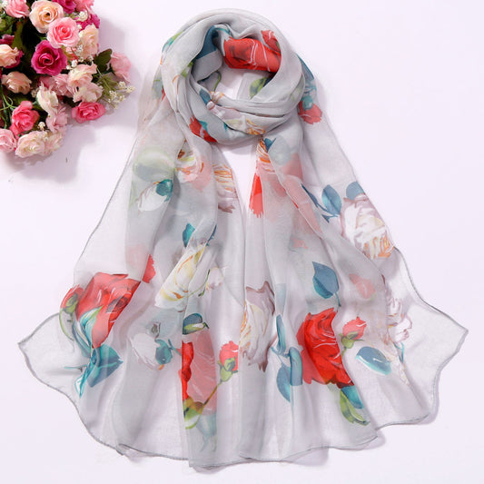 Women's Rose Pattern Sunscreen Silk Scarf