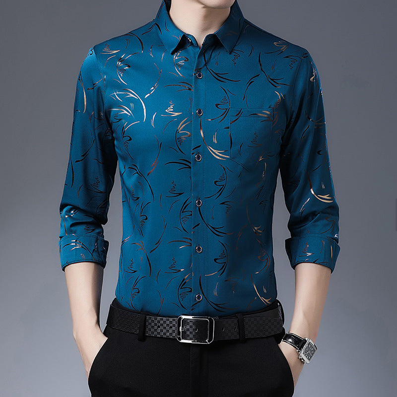 Middle-aged Men's Long-sleeved Ice Silk Shirt Thin Casual