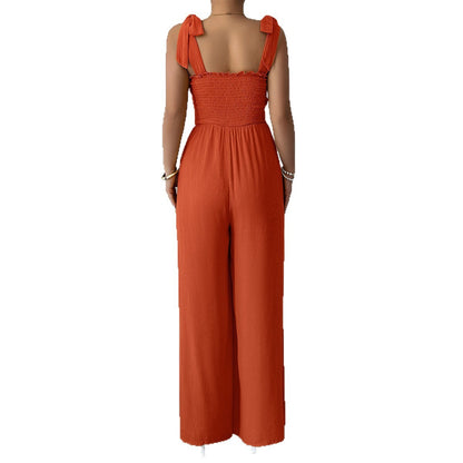 Women's High-grade Simple Camisole High-waist Wide-leg Jumpsuit