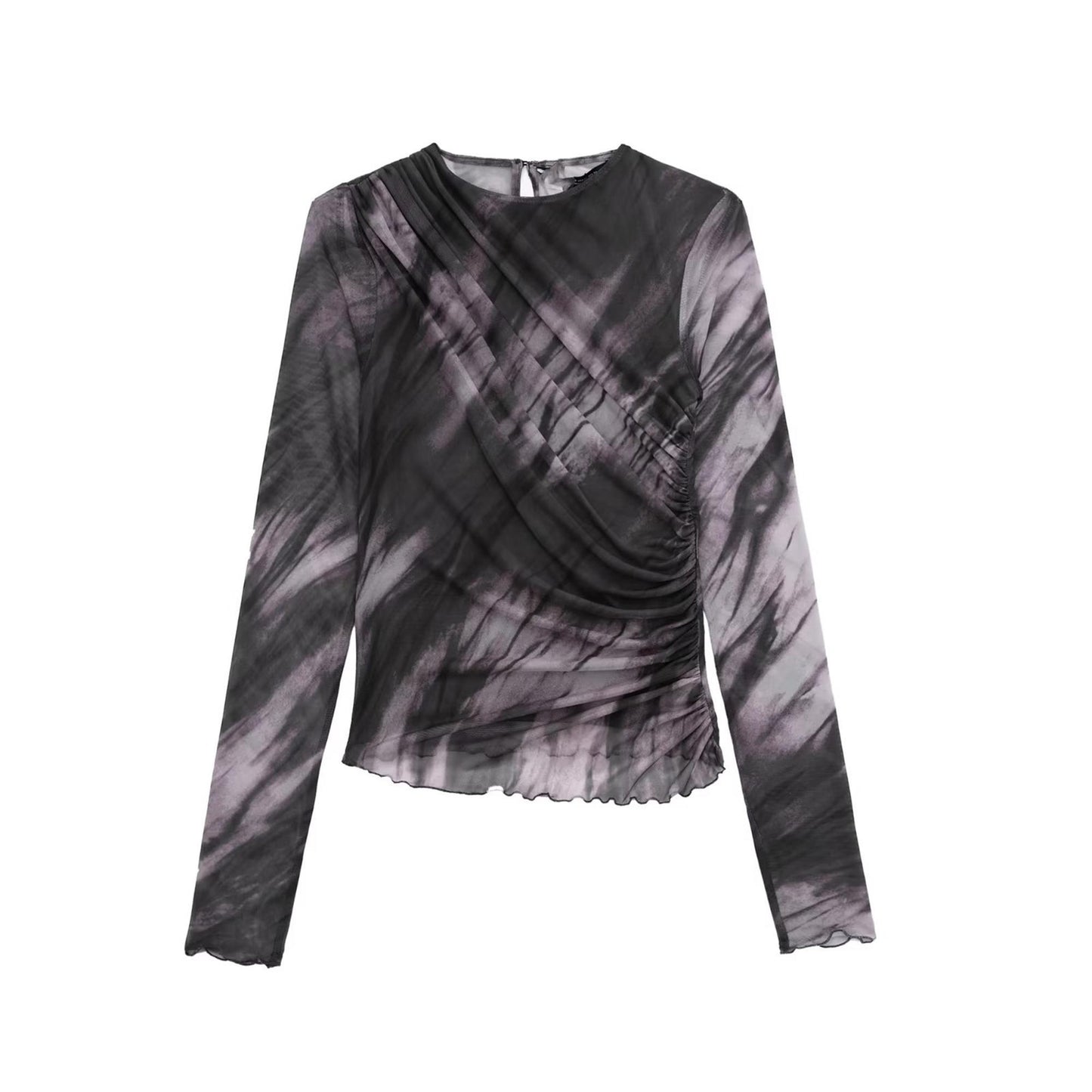 Pleated Floral Print Silk Mesh Dress Skirt