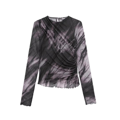Pleated Floral Print Silk Mesh Dress Skirt