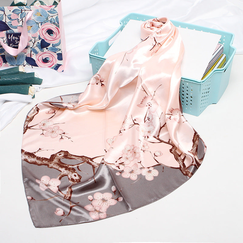 Imitation Silk Small Square Scarf Retro Printing Shawl