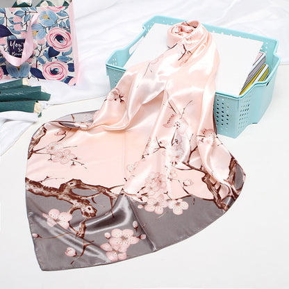Imitation Silk Small Square Scarf Retro Printing Shawl