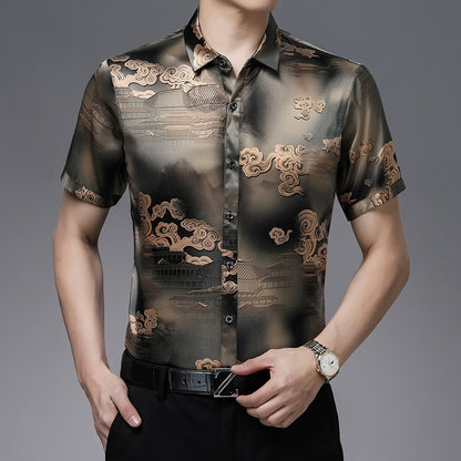Chinese Style Silk Satin Shirt Short Sleeve