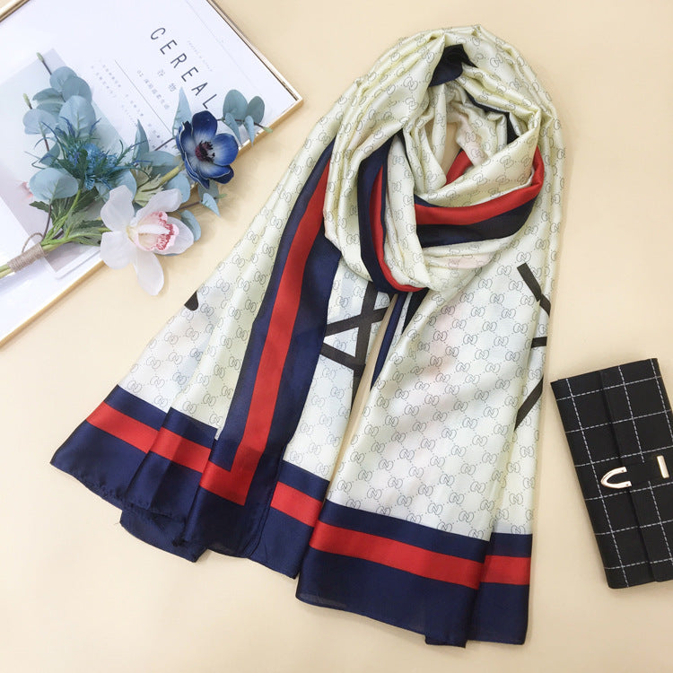 Silk Scarf Women's Spring and Autumn Long  Silk With Shawl
