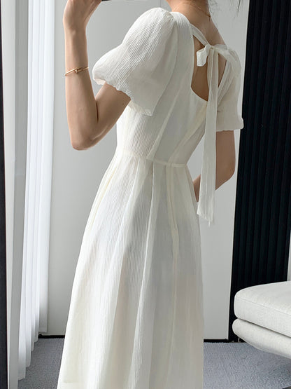 Women's Square Neck High-end French Silk Long Skirt