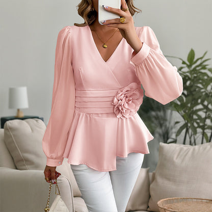 PetalSculpt V-Neck Blouse