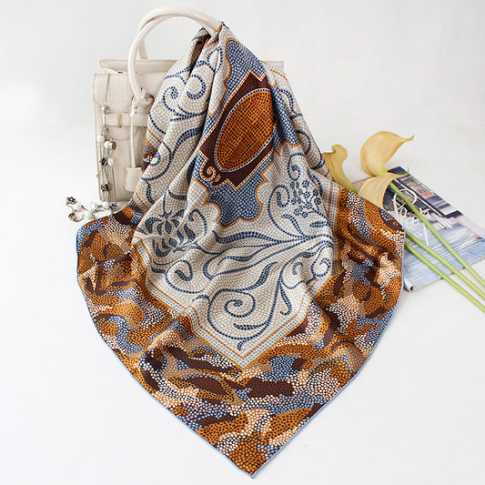 Sunscreen Twill Silk Chinese Square Scarf Hand-rolled
