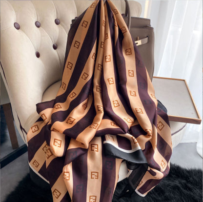 Monogram Satin Faux Silk Shawl Scarf